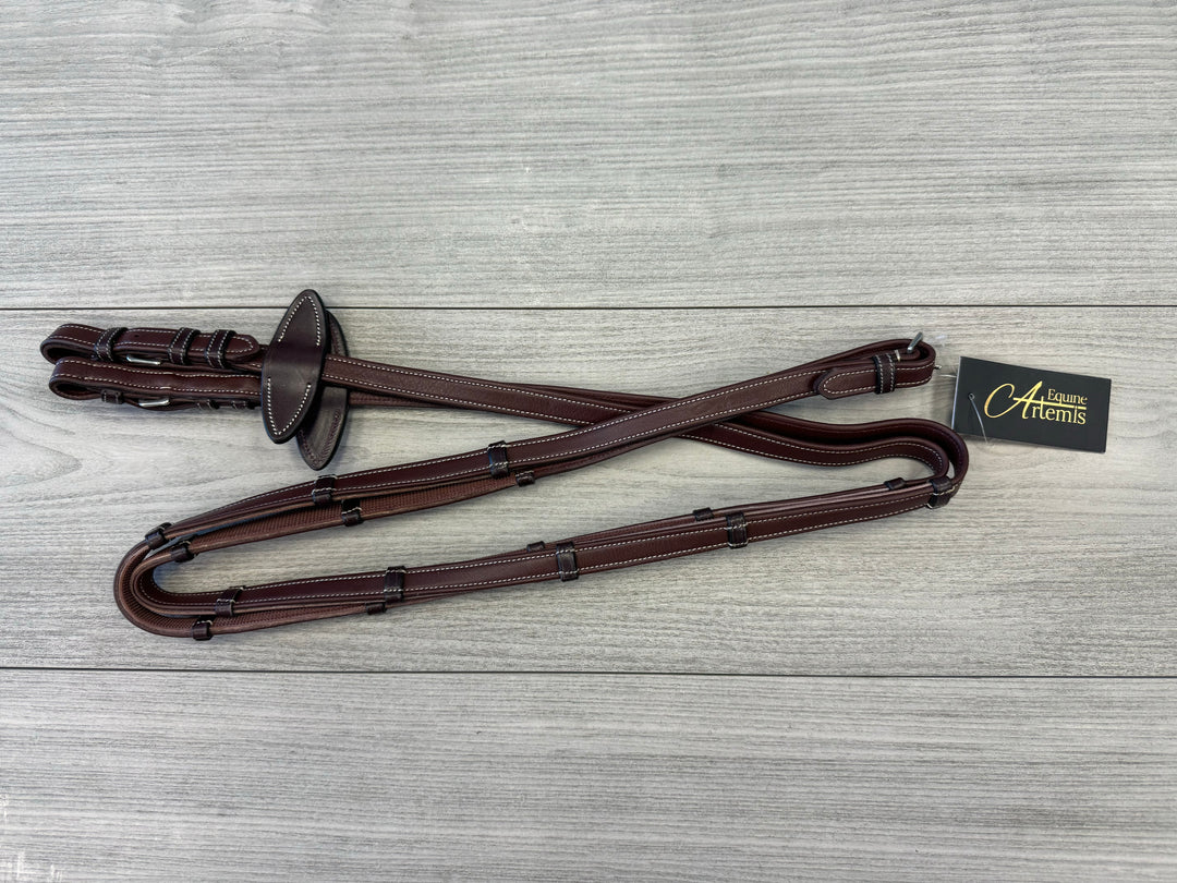 SALE Soft Leather/Rubber Reins with Handstops Buckles Brown/Cream Full