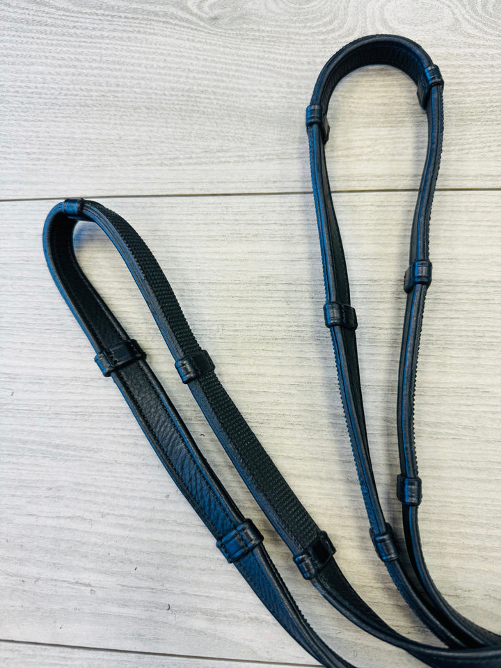 SALE Soft Leather/Rubber Reins with Handstops Buckles Black Full