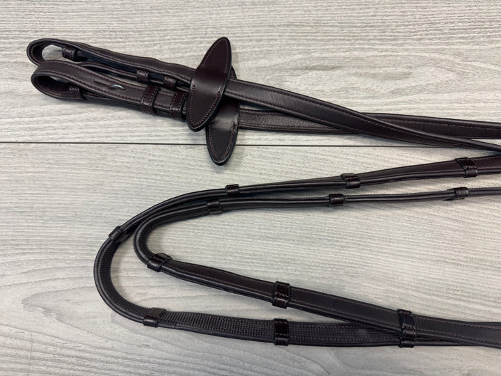 SALE Soft Leather/Rubber Reins w/ Handstops - French Hooks Full (R16)