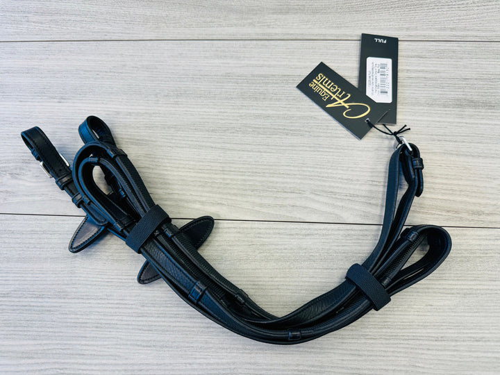 SALE Soft Leather/Rubber Reins with Handstops Buckles Black Full