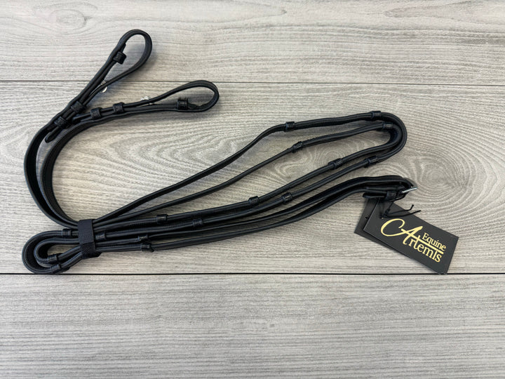 SALE Soft Leather/Rubber Reins with Handstops French Hook Black Full