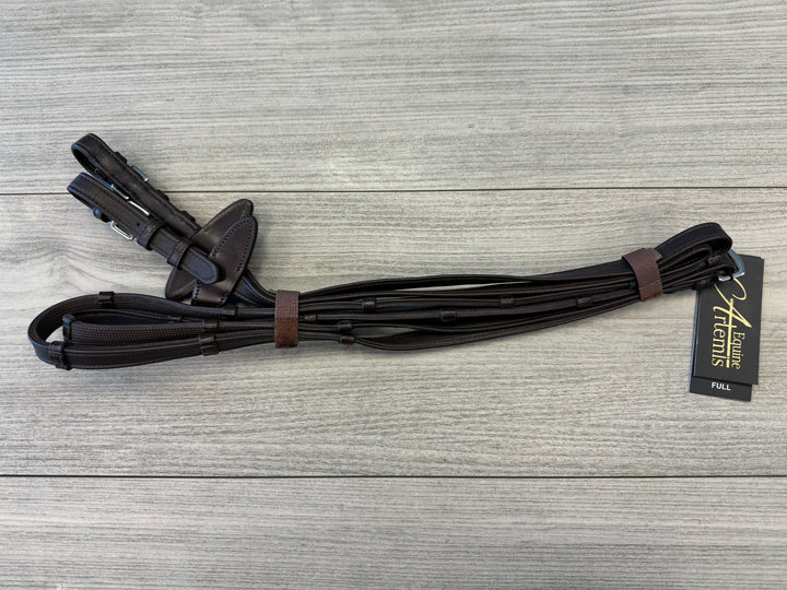 SALE Soft Leather/Rubber Reins with Handstops Buckles Dark Brown Full - 12025-88