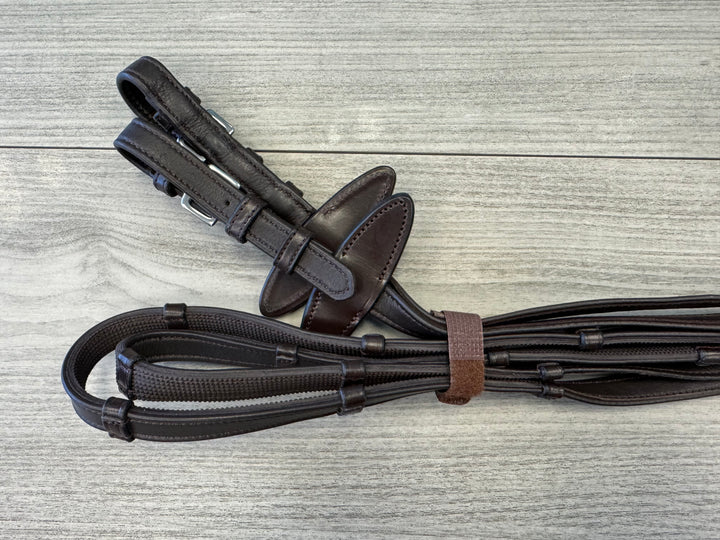 SALE Soft Leather/Rubber Reins with Handstops Buckles Dark Brown Full - 12025-88