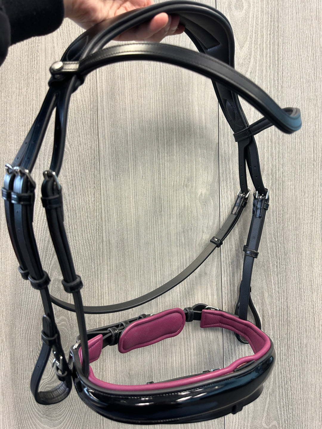 SALE Infinity Dressage Bridle Black Patent Wine Full (A22)