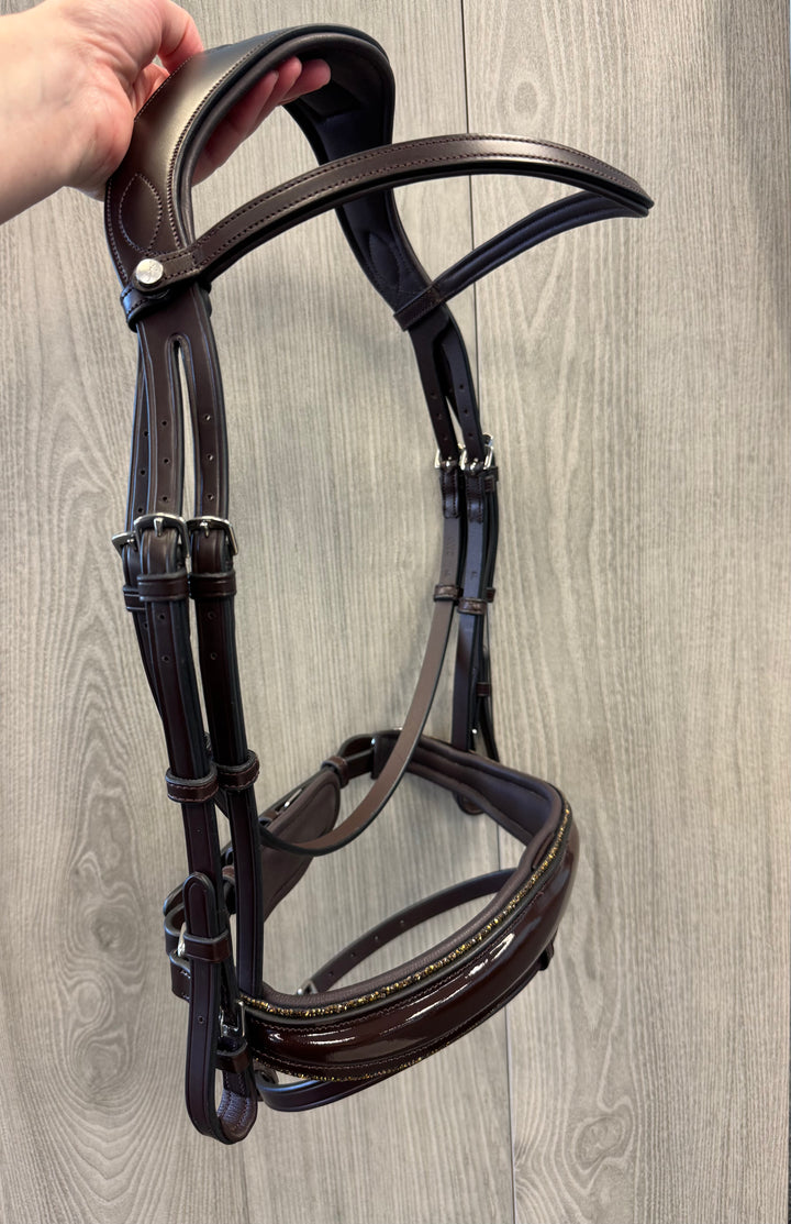 SALE Infinity Patent Dressage Bridle Gold Glitter Brown Full (A1)