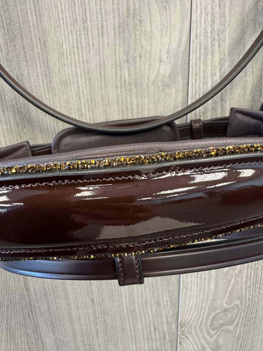 SALE Infinity Patent Dressage Bridle Gold Glitter Brown Full (A1)