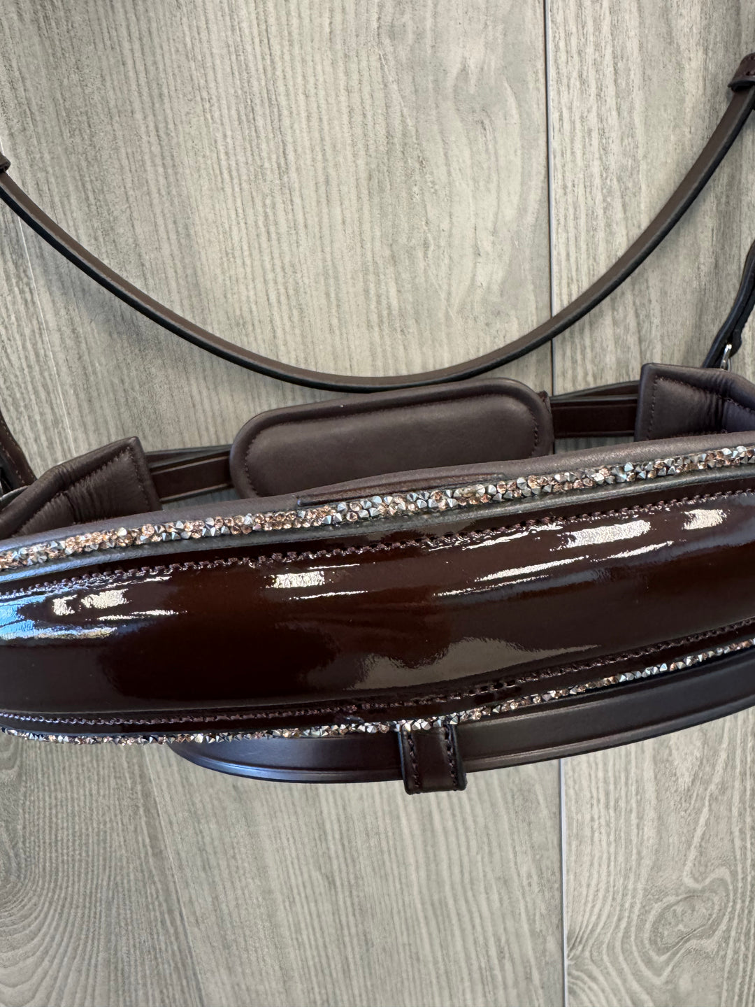 SALE Infinity Patent Dressage Bridle Peach Glitter Brown Full (T9/G1)