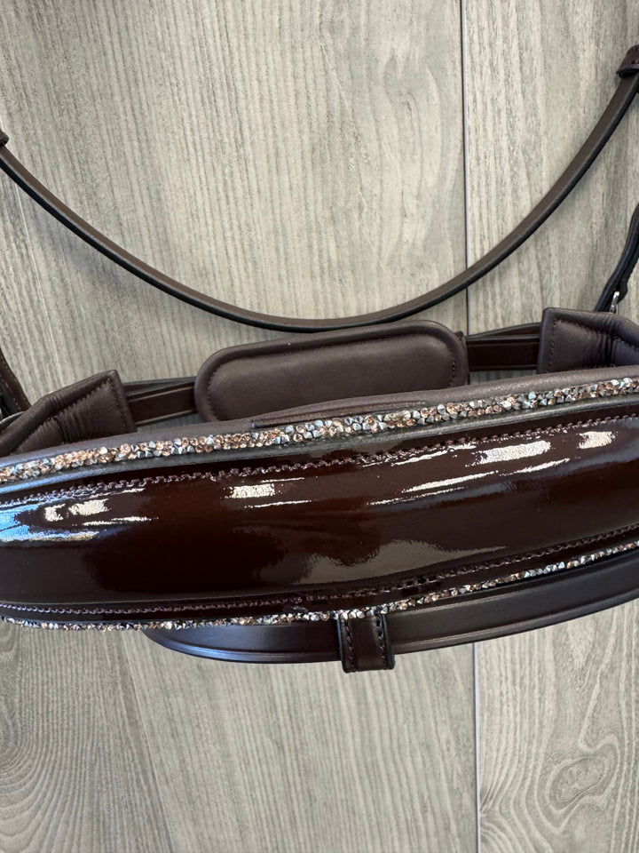 SALE Infinity Patent Dressage Bridle Peach Glitter Brown Full (T9/G1)