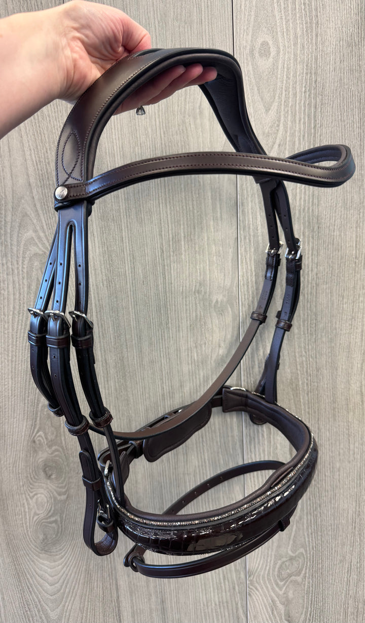SALE Infinity Croco Dressage Bridle Peach Glitter Brown Full (B4)