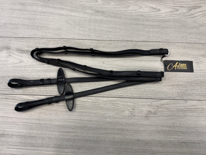 SALE Soft Leather/Rubber Reins w/ Handstops - French Hooks X-Full (R6)
