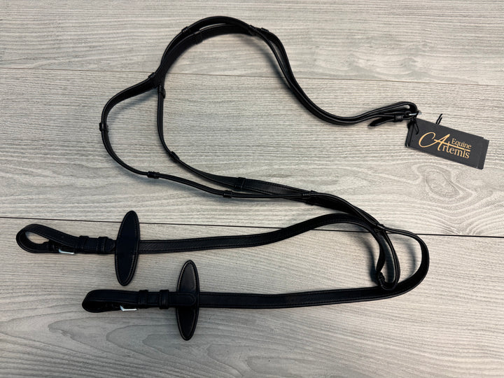 SALE Soft Leather Reins w/ Handstops- Buckles Black T/T Full (R14)