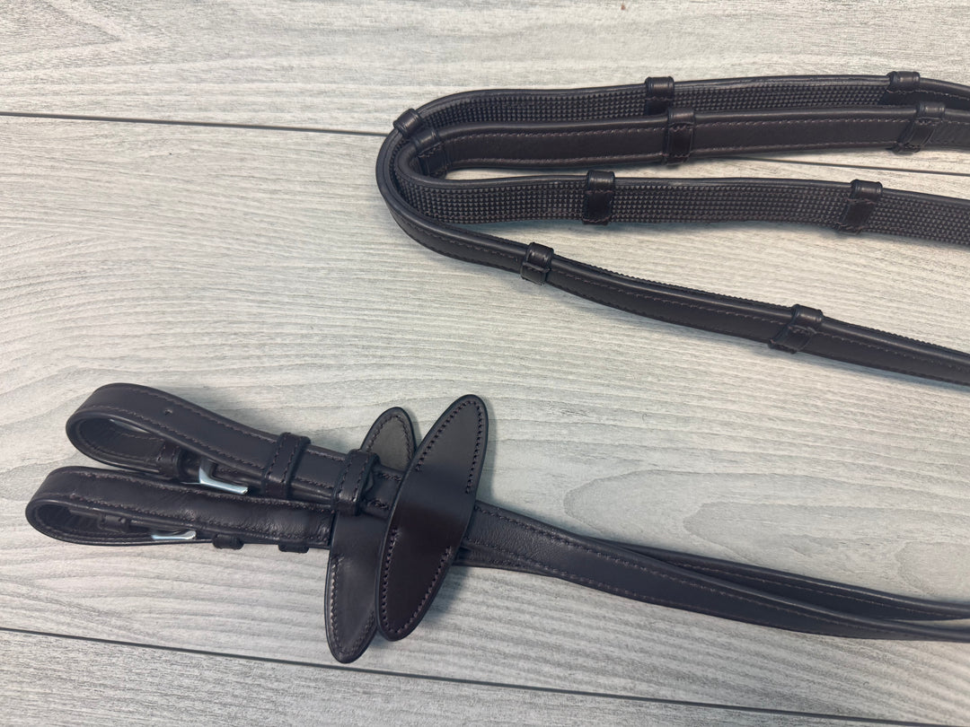 SALE Soft Leather/Rubber Reins with Handstops Buckles Brown - X-FULL (R6)