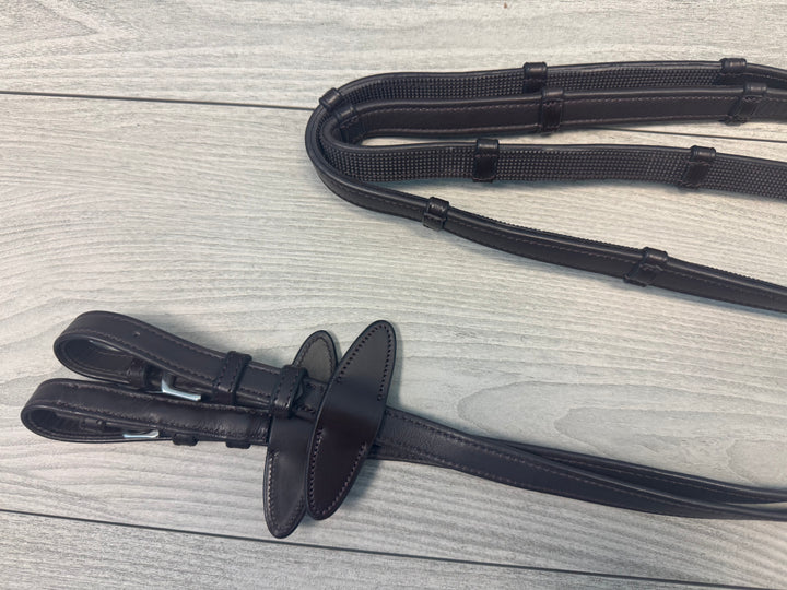 SALE Soft Leather/Rubber Reins with Handstops Buckles Brown - X-FULL (R6)
